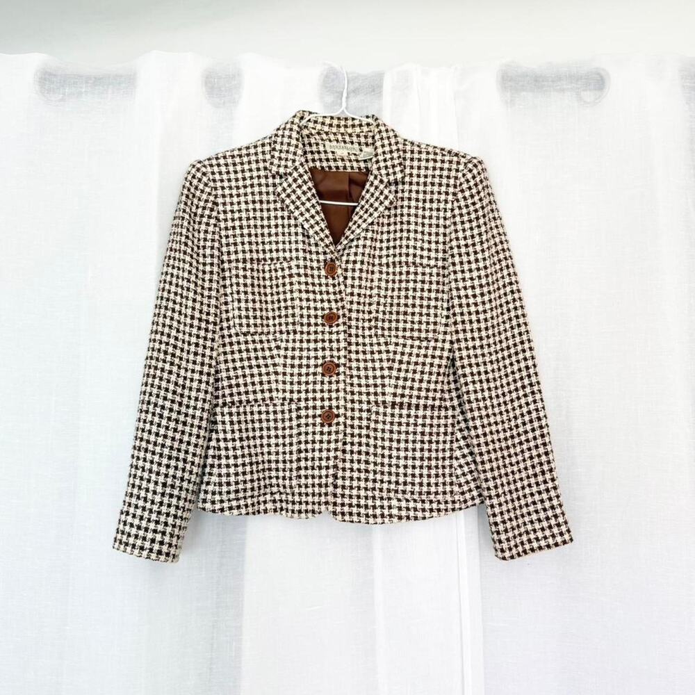 Vintage Brown Houndstooth Fitted Blazer – Ann Taylor Petites - Picture 2 of 7